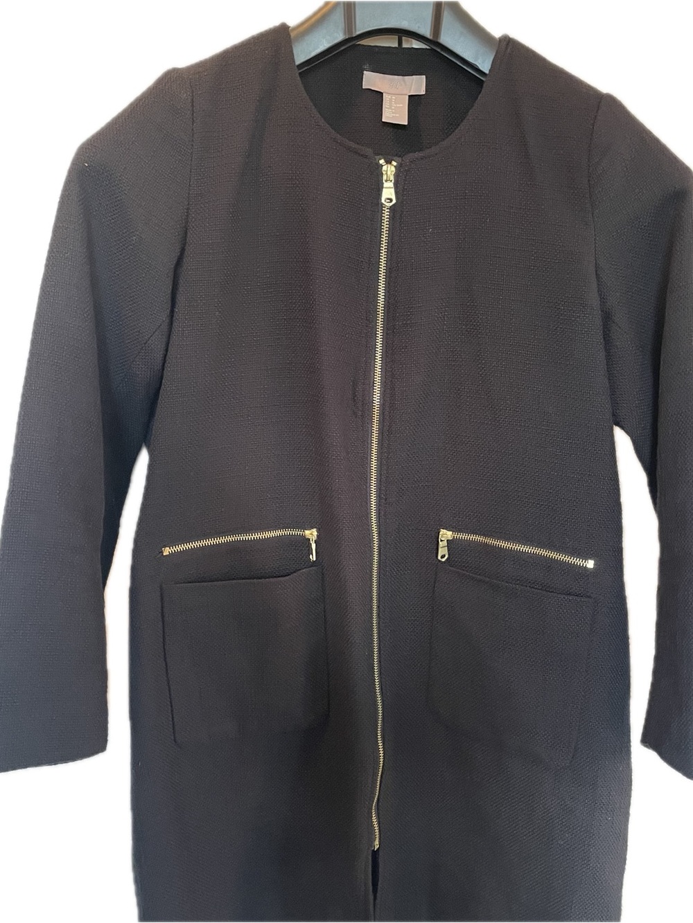 NWOT H&M Black Trench Coat with Gold Zippers